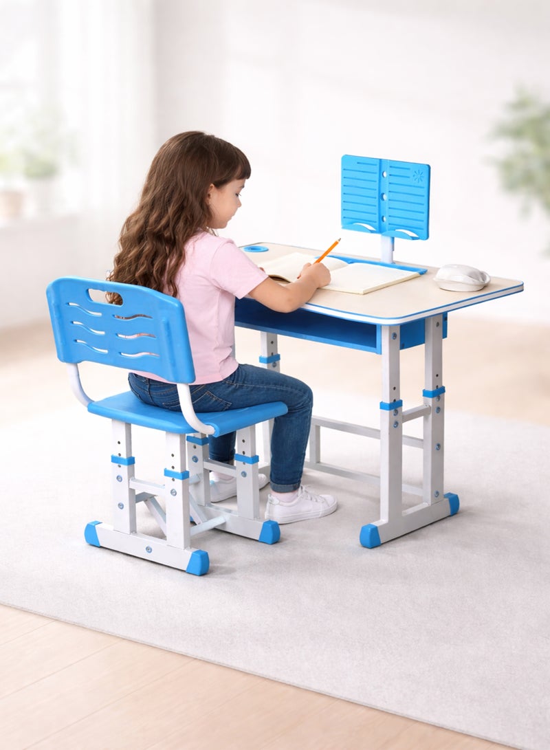 دي بلو مجموعة مكتب دراسة وكرسي للأطفال قابلة للتعديل، طاولة تعليمية بتصميم مريح، بناء آمن، مساحة تخزين كبيرة، مثالية للتعلم المنزلي، إبداع الحضانة الذي ينمو مع طفلك - Image 1